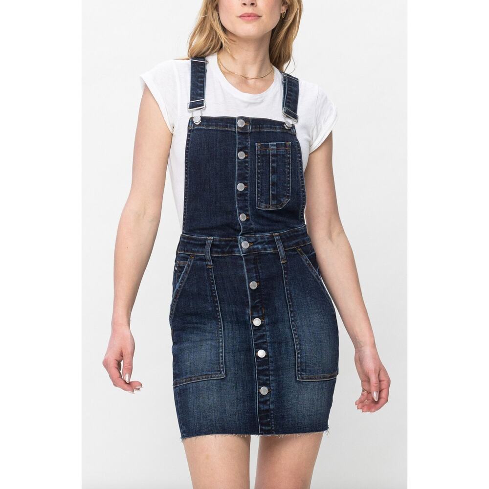 Judy Blue Denim Overall Dress Womens M Button Front Pinafore Dark Wash